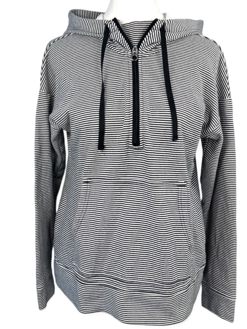 Croft Barrow Black White Striped Hoodie Half Zip Pullover Size PS